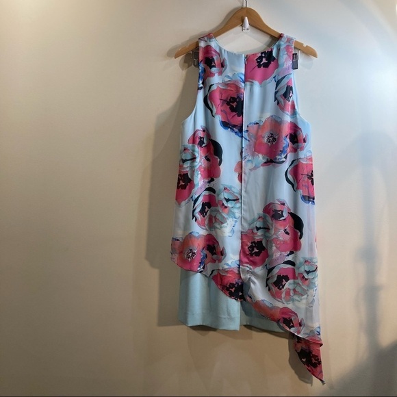 TAHARI Sz 14 Handkerchief Overlay Bold Pastel Floral Zipper in Back Dress - Picture 13 of 16